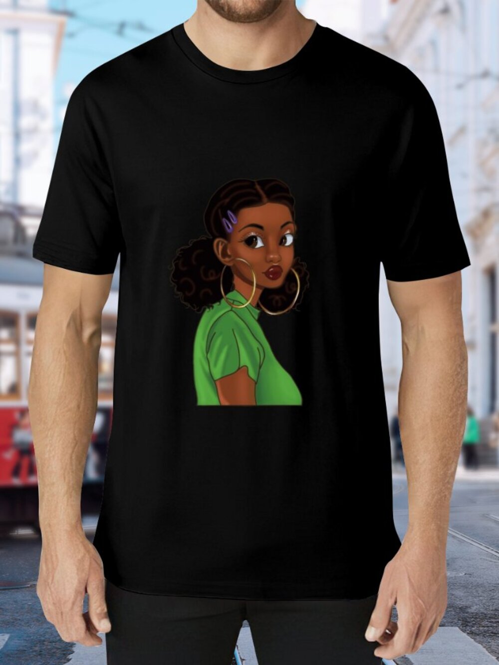 Black Short Sleeve Tee with Green Graphic